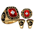 10K Gold Custom Men's Signet ring with stone and customization on shank and crown.